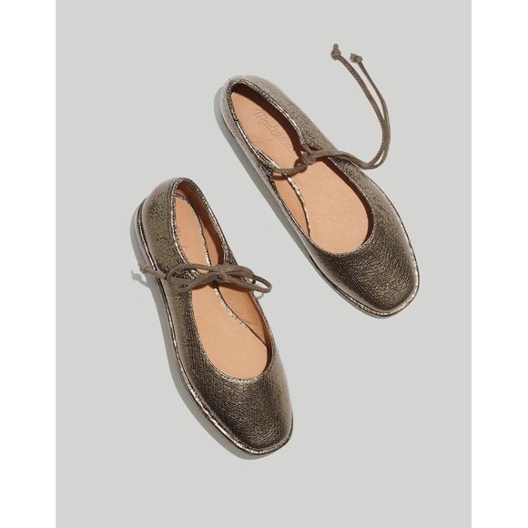 Madewell Shoes - Madewell Normani Lace-Up Mary Janes in metallic leather